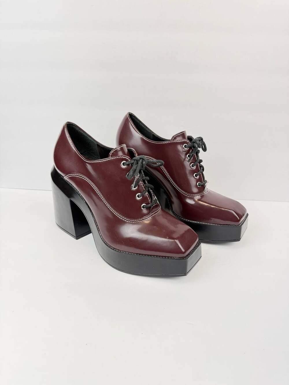 GB Gianni Bini City-Girl Burgundy Platform Oxford Lace-Up Heels Sz 9M